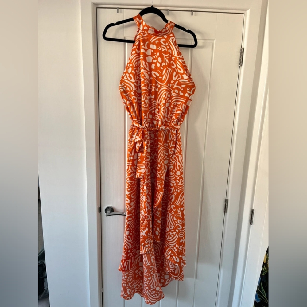 Blue Vanilla New Look Orange White Satin Halter Dress
